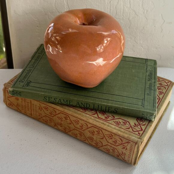 Studio Art Pottery Red Apple Paperweight Glossy Finish Pottery Art Handmade - Picture 3 of 14